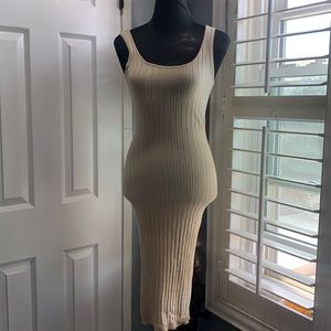 Hera Collection Soft Taupe Ribbed Tank Midi Dress - size S